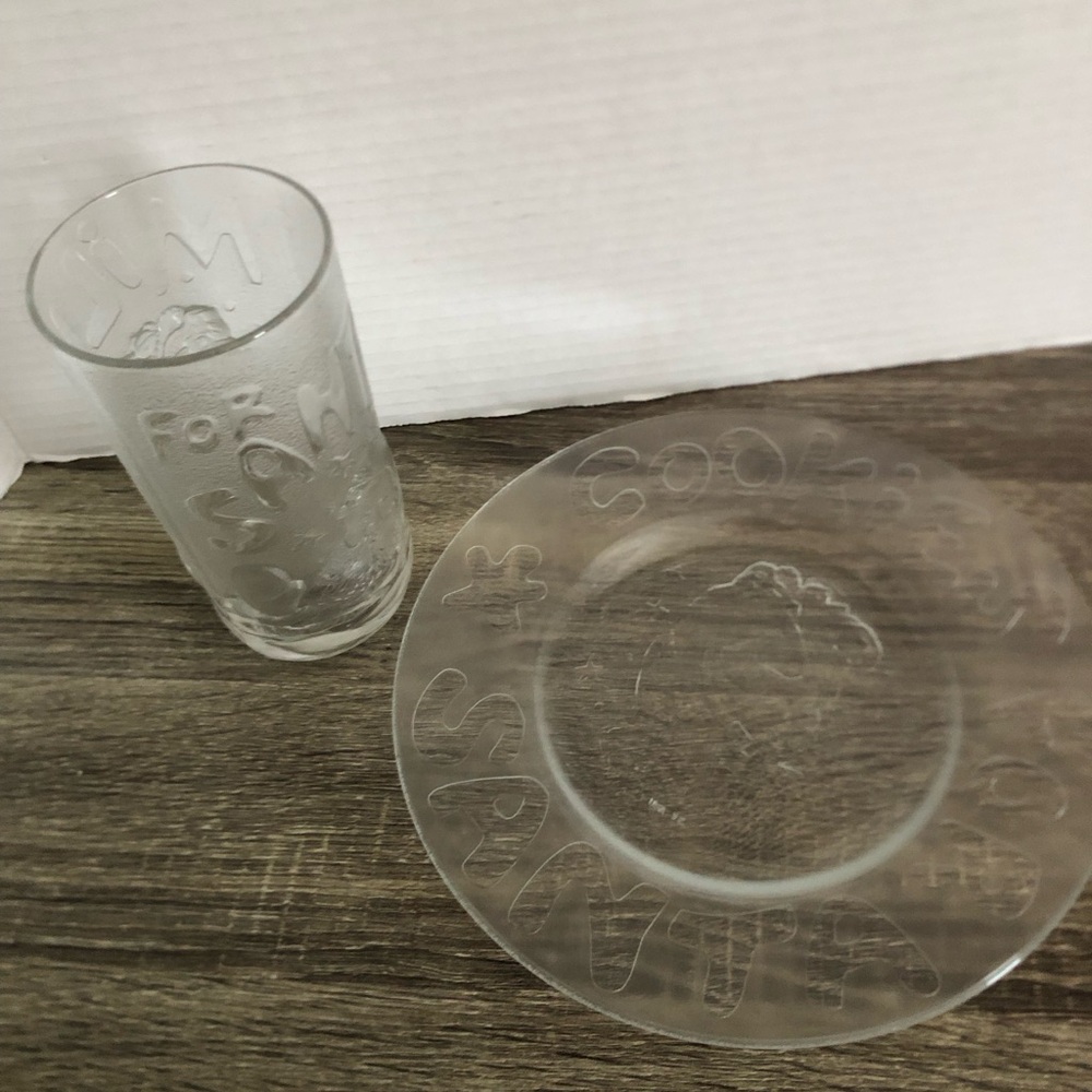 Vtg Santa Cookies and Milk Embossed Dish Set